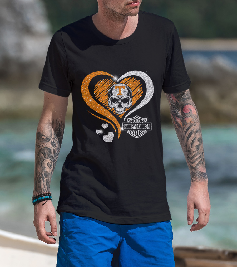 Tennessee Volunteers Skull Heart Harley Davidson T-Shirt
