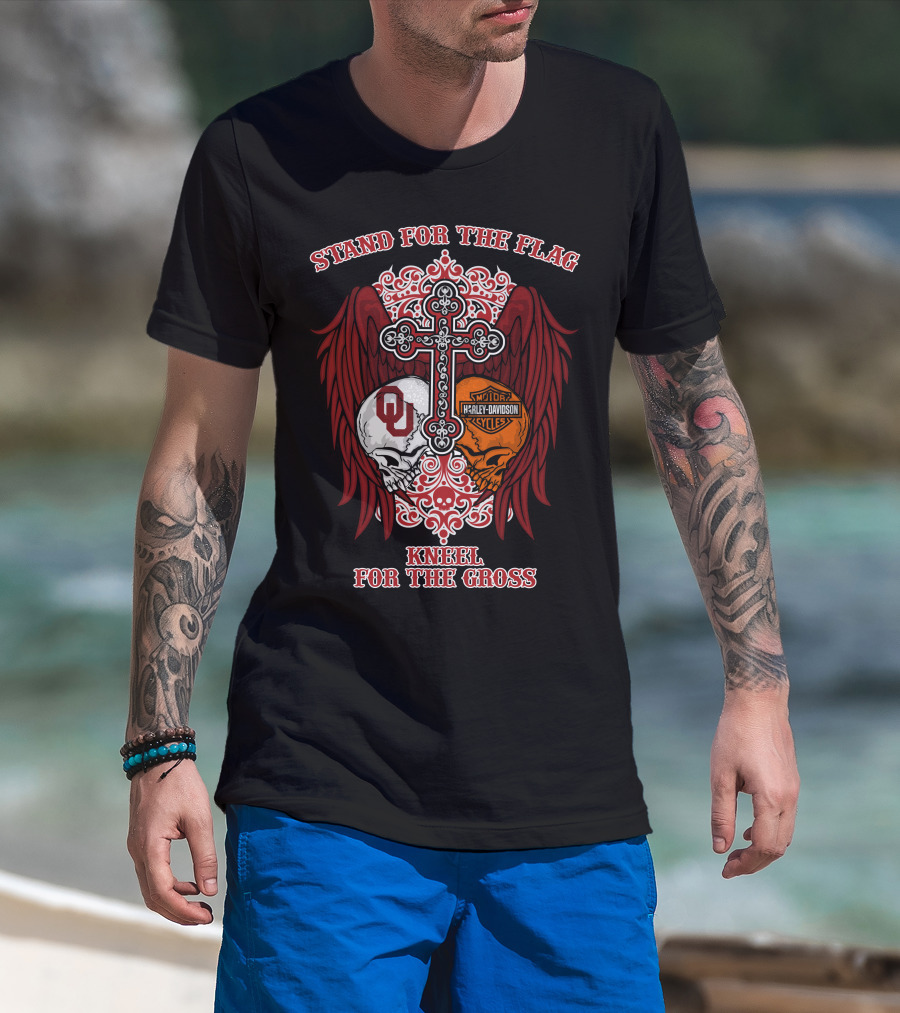 Stand For The Flag Kneel For The Cross Ou Harley Davidson Skulls And Cross T-Shirt