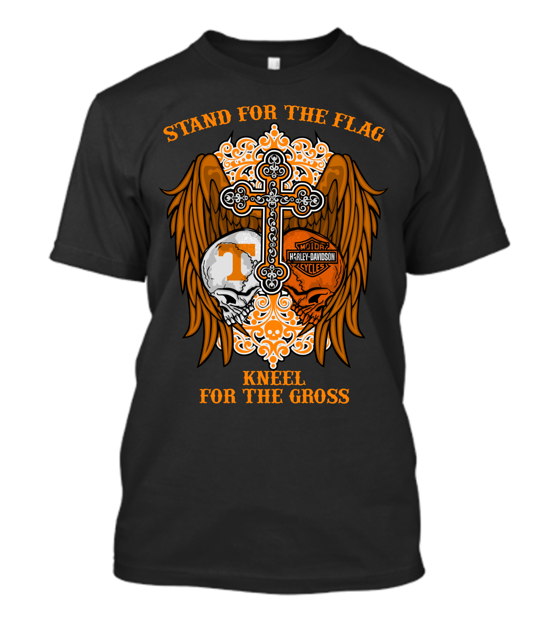 Stand For The Flag Kneel For The Cross Harley Davidson Tennessee Volunteers Skulls T-Shirt
