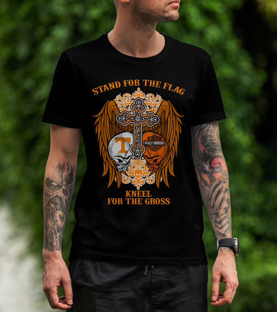 Stand For The Flag Kneel For The Cross Harley Davidson Tennessee Volunteers Skulls T-Shirt