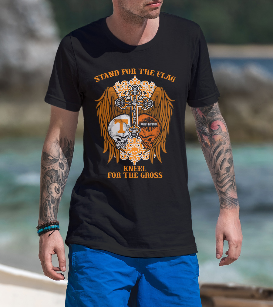 Stand For The Flag Kneel For The Cross Harley Davidson Tennessee Volunteers Skulls T-Shirt
