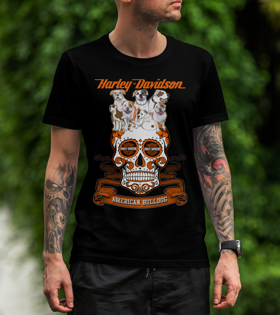 Harley Davidson American Bulldog Moto Skull T-Shirt