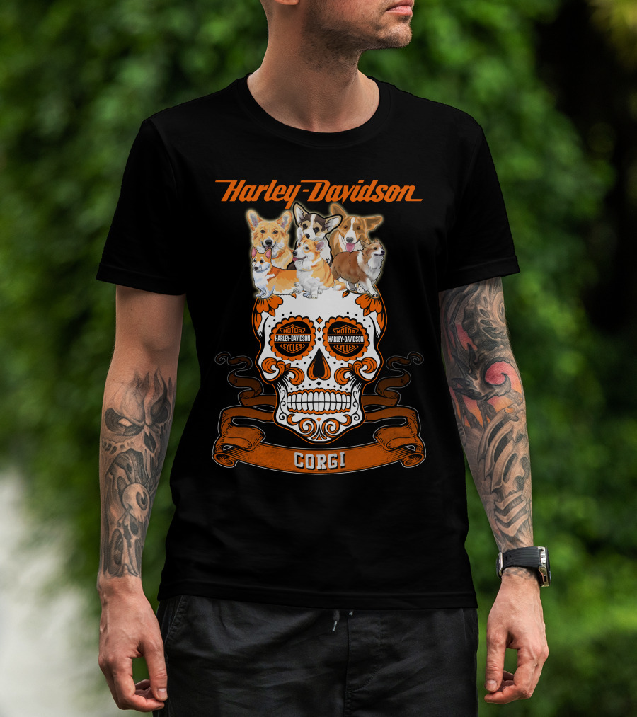 Harley Davidson Corgi Skull Motorcycles T-Shirt