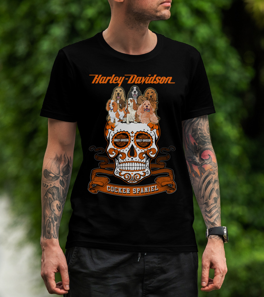 Harley Davidson Motor Cycles Cocker Spaniel Dogs T-Shirt