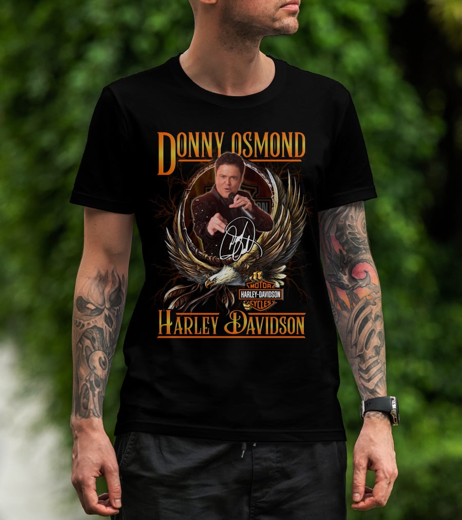 Donny Osmond Harley Davidson Motor Cycles Emblem With Eagle And Signature T-Shirt