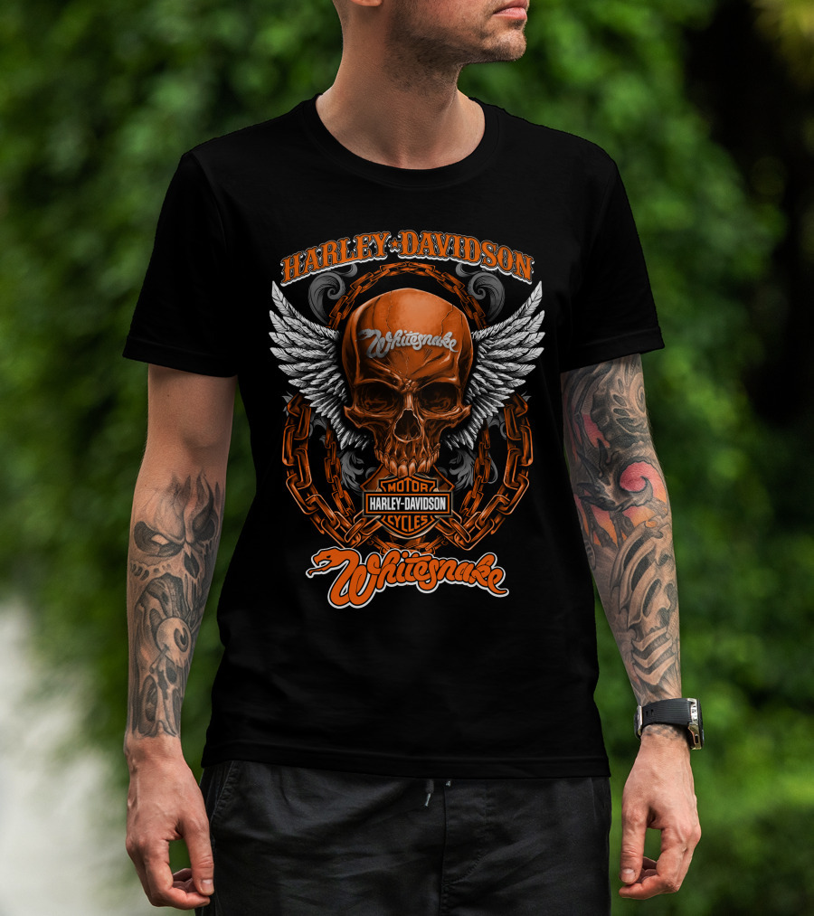 Harley Davidson Motor Cycles Skull Winged Whitesnake Hd2408 T-Shirt