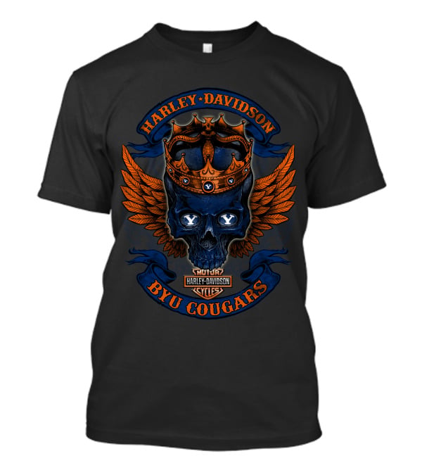 Harley Davidson Skull With Crown And Wings Byu Cougars T-Shirt