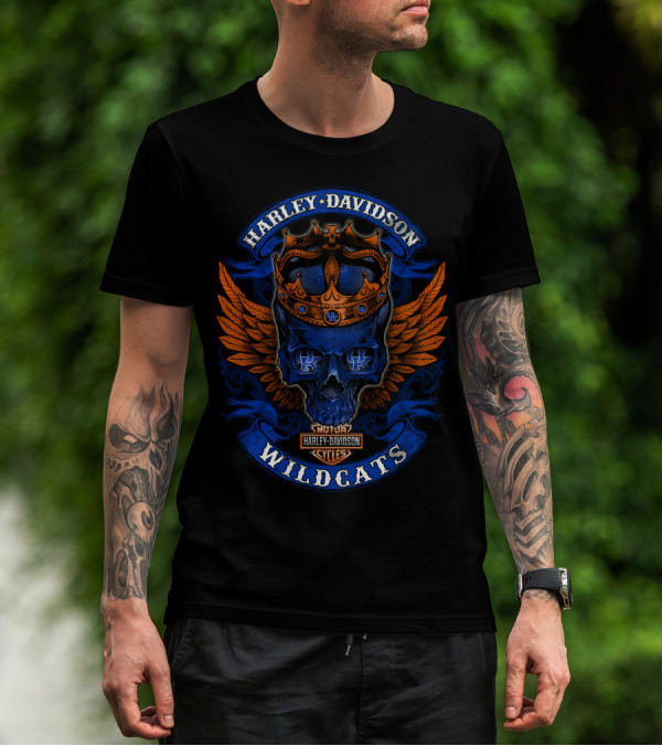 Harley Davidson Wildcats Skull Crown Wings Kentucky Wildcats T-Shirt