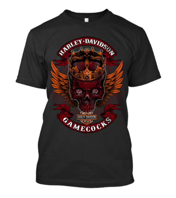 Harley Davidson Motor Cycles Skull Crown Wings Gamecocks T-Shirt