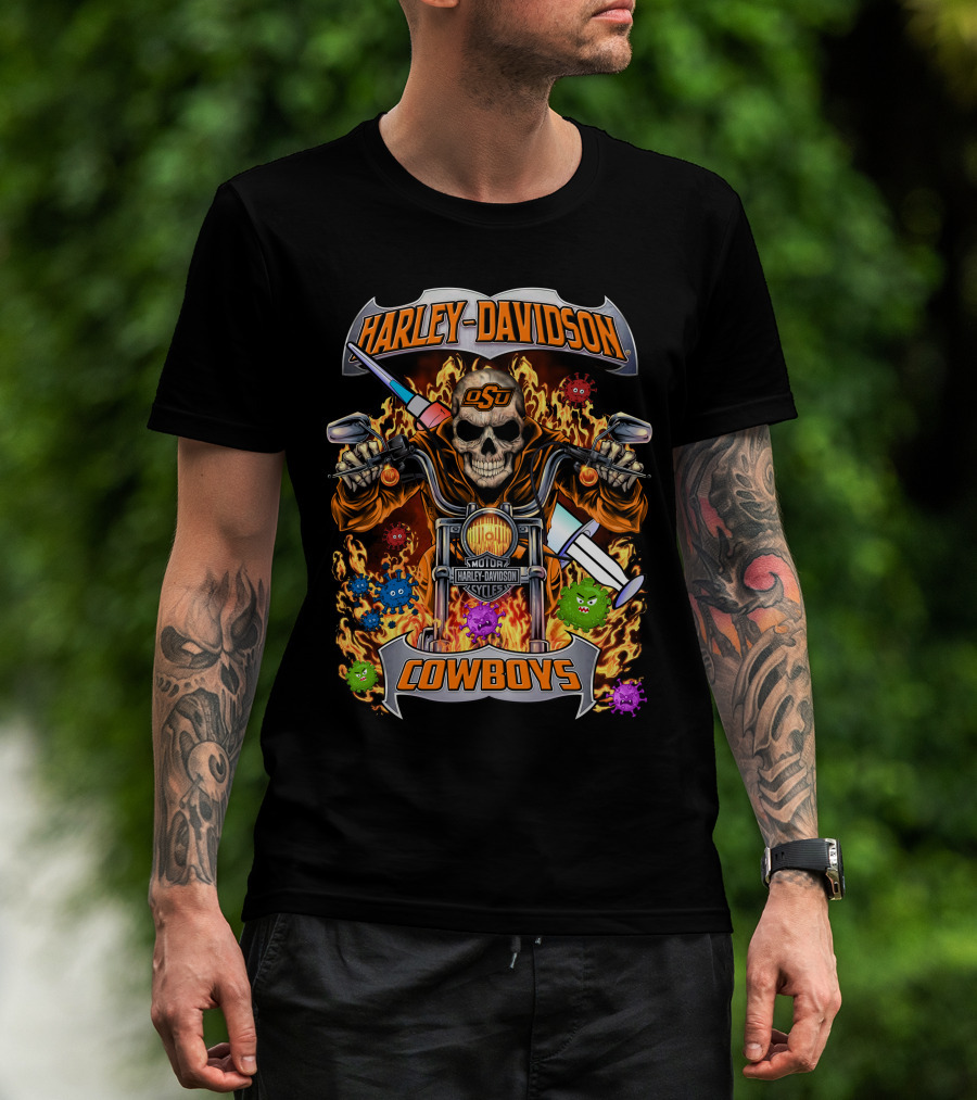 Harley Davidson Motorcycles Osu Cowboys Skull Flame T-Shirt