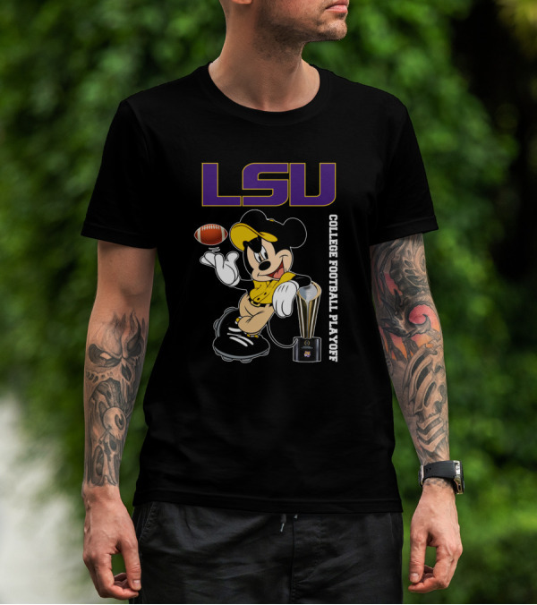 LSU College Football Playoff Mickey Holding Football And Trophy T-Shirt