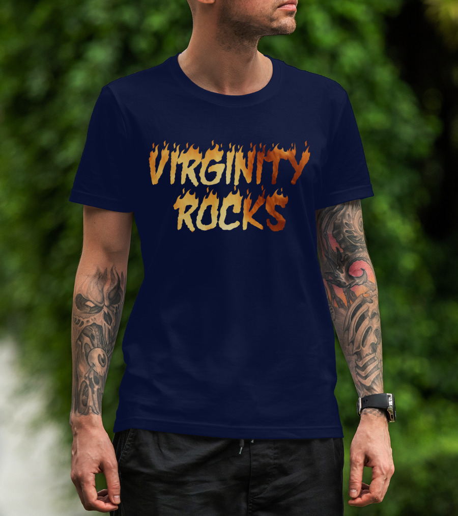 Virginity Rocks Danny Virginity Duncan Fire Text T-Shirt