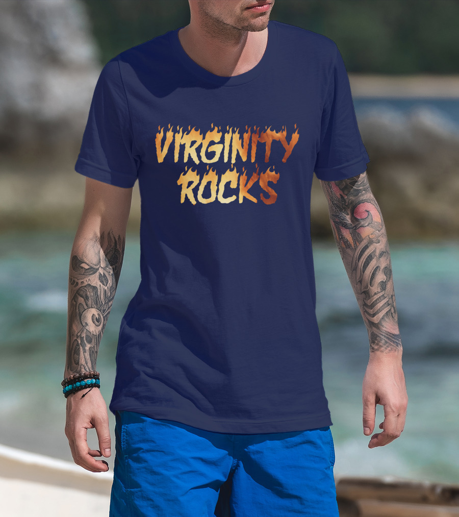 Virginity Rocks Danny Virginity Duncan Fire Text T-Shirt