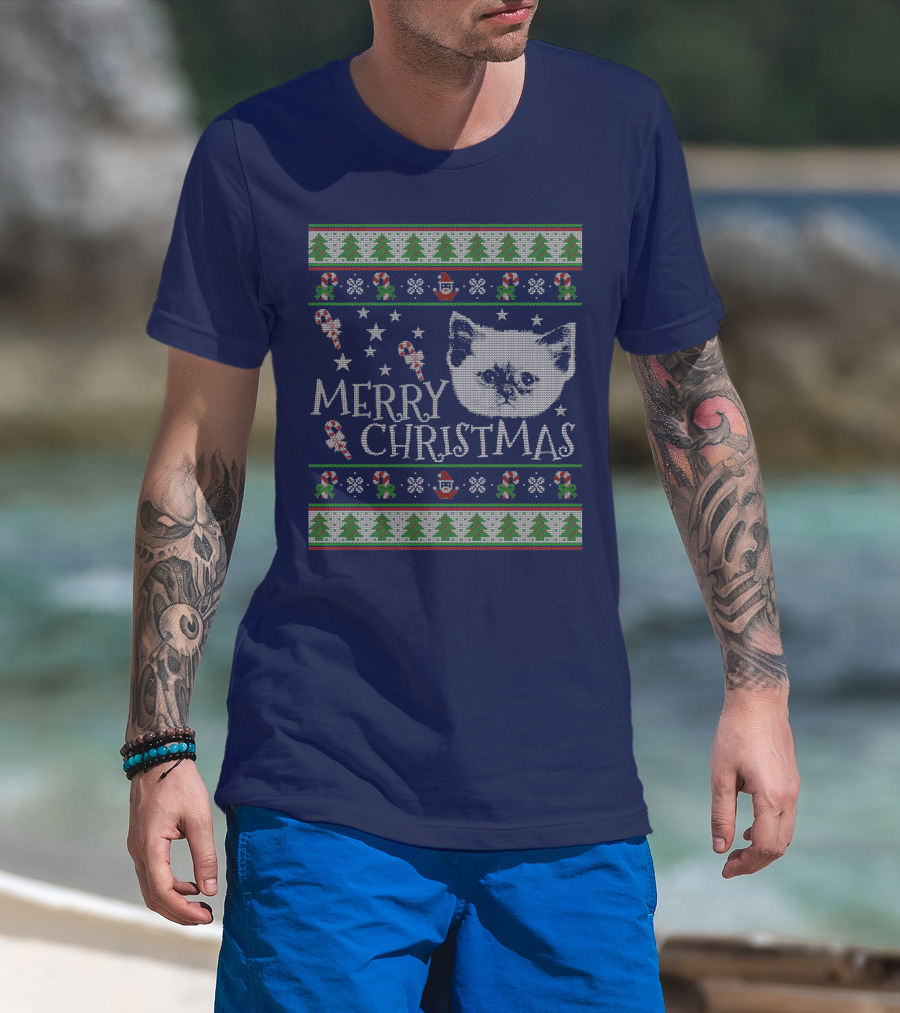 Merry Christmas Cute Persian Kitten Candy Canes Snowflakes Trees T-Shirt
