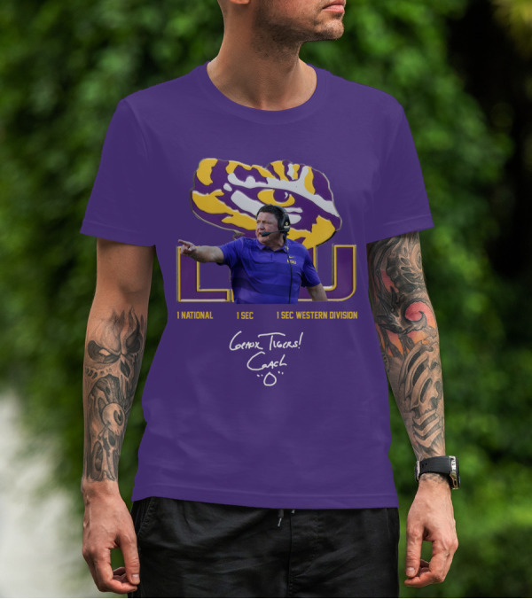 LSU Coach Ed Orgeron Geaux Tigers 1 National 1 SEC 1 SEC Western Division T-Shirt