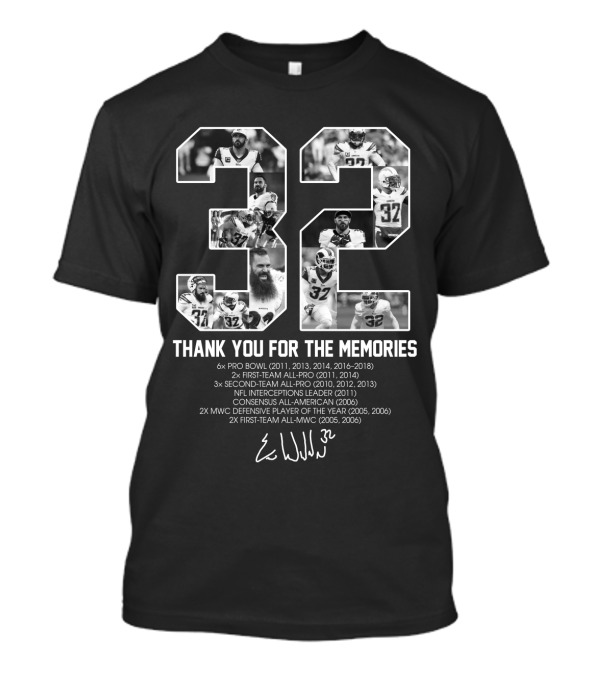 Eric Weddle No 32 Thank You For The Memories Pro Bowl All-Pro Interceptions Leader Signature T-Shirt
