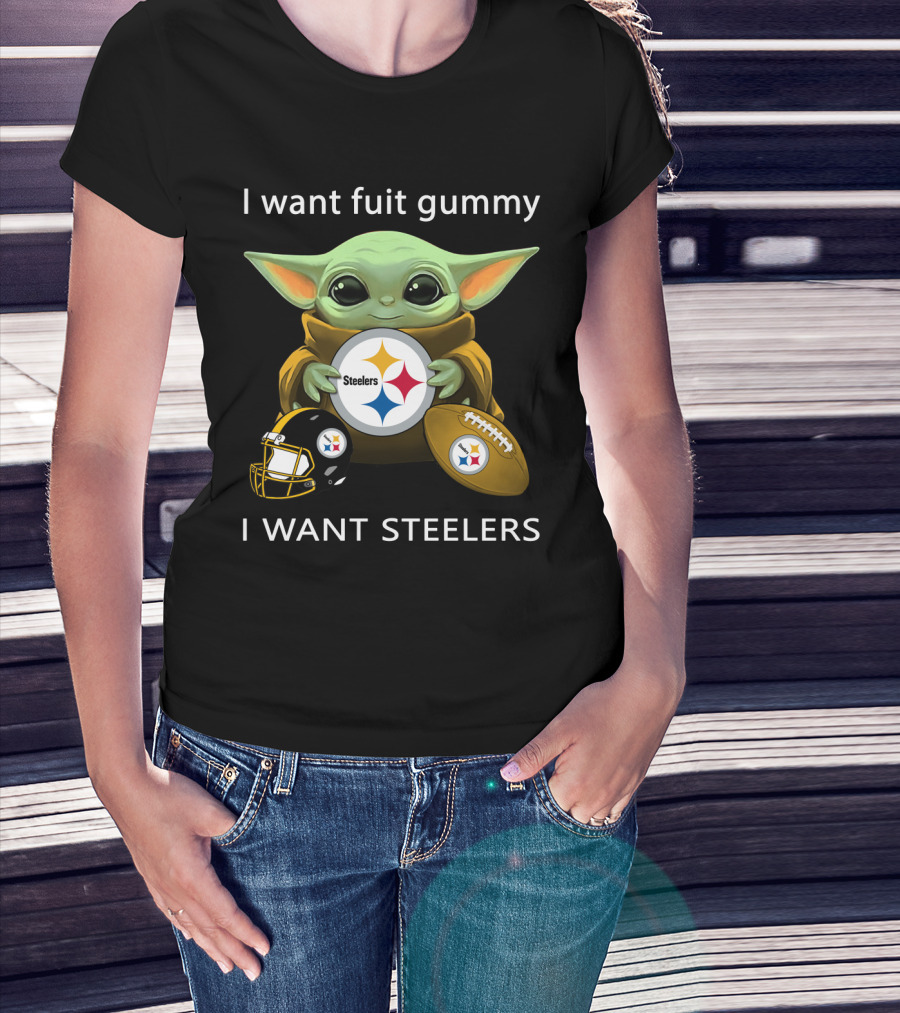 I Want Fuit Gummy I Want Steelers Baby Alien Star Steelers Football Helmet T-Shirt
