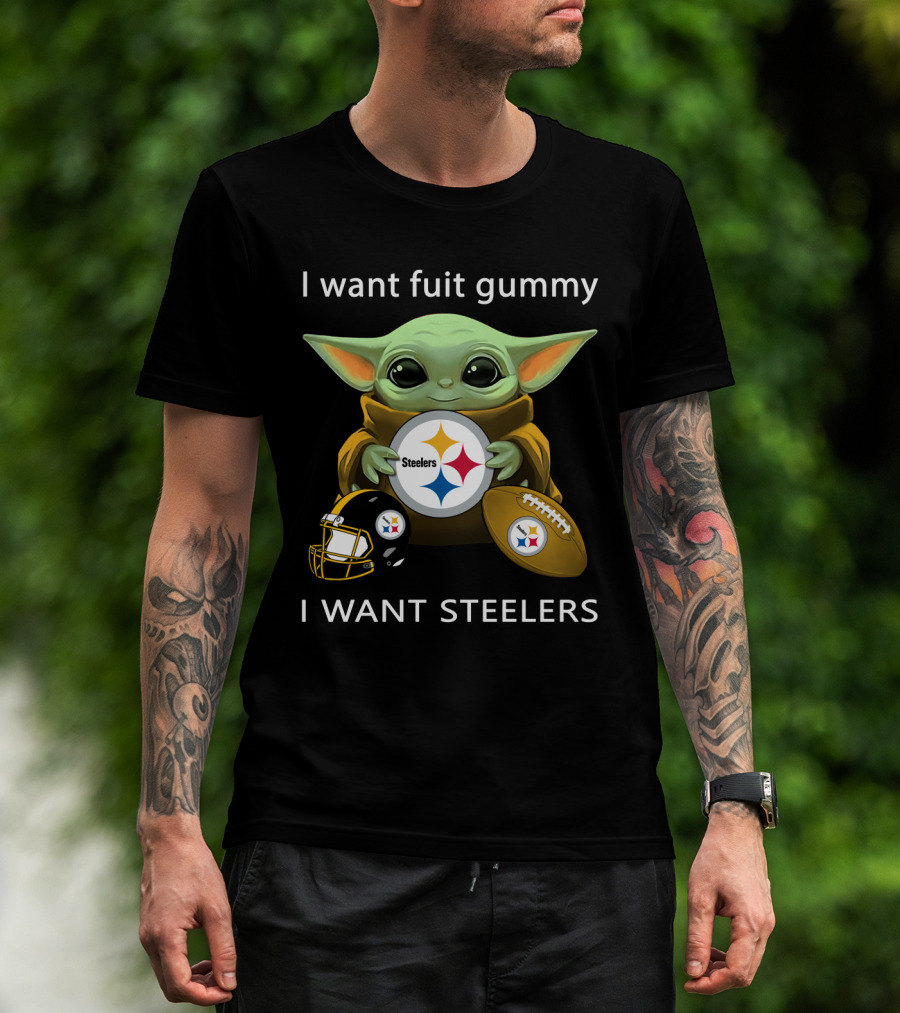 I Want Fuit Gummy I Want Steelers Baby Alien Star Steelers Football Helmet T-Shirt