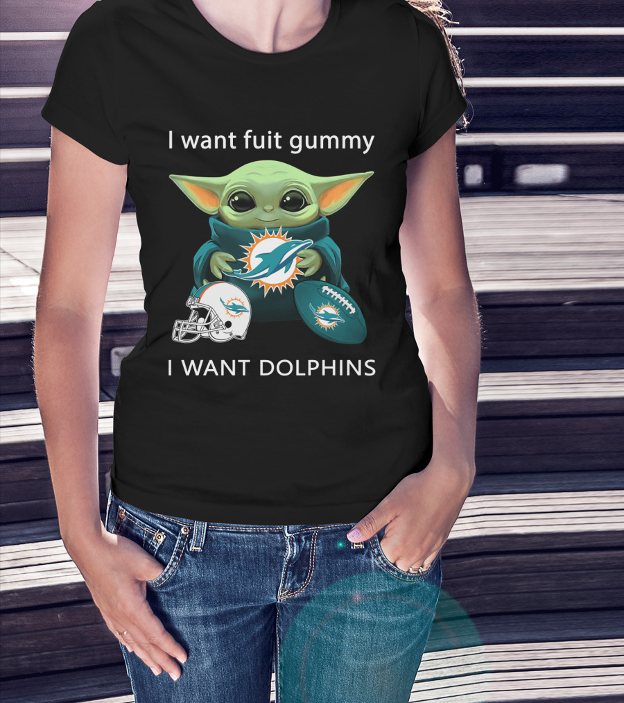 I Want Fuit Gummy I Want Dolphins Miami Football Fan Yoda T-Shirt