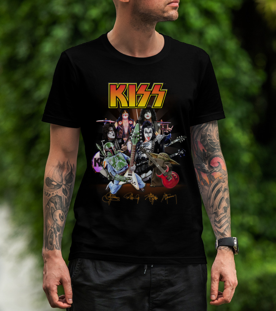 Kiss Star Wars Crossover With Boba Fett And Grogu Guitar Band Members T-Shirt
