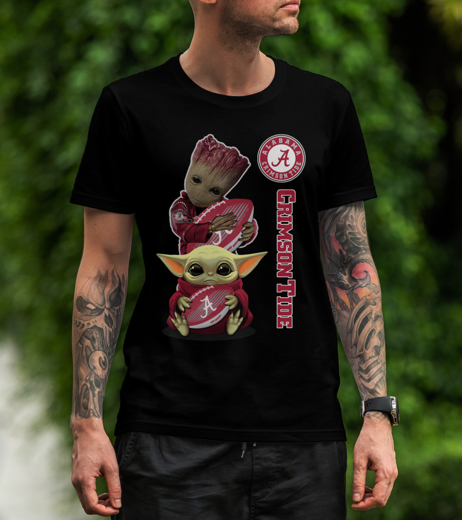 Alabama Crimson Tide Groot Baby Yoda Football T-Shirt