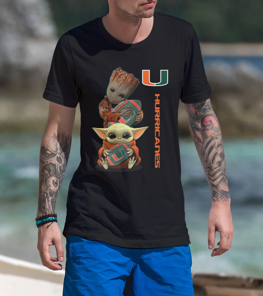 Groot Baby Yoda Miami Hurricanes Football Ncaa 41 Mh T-Shirt