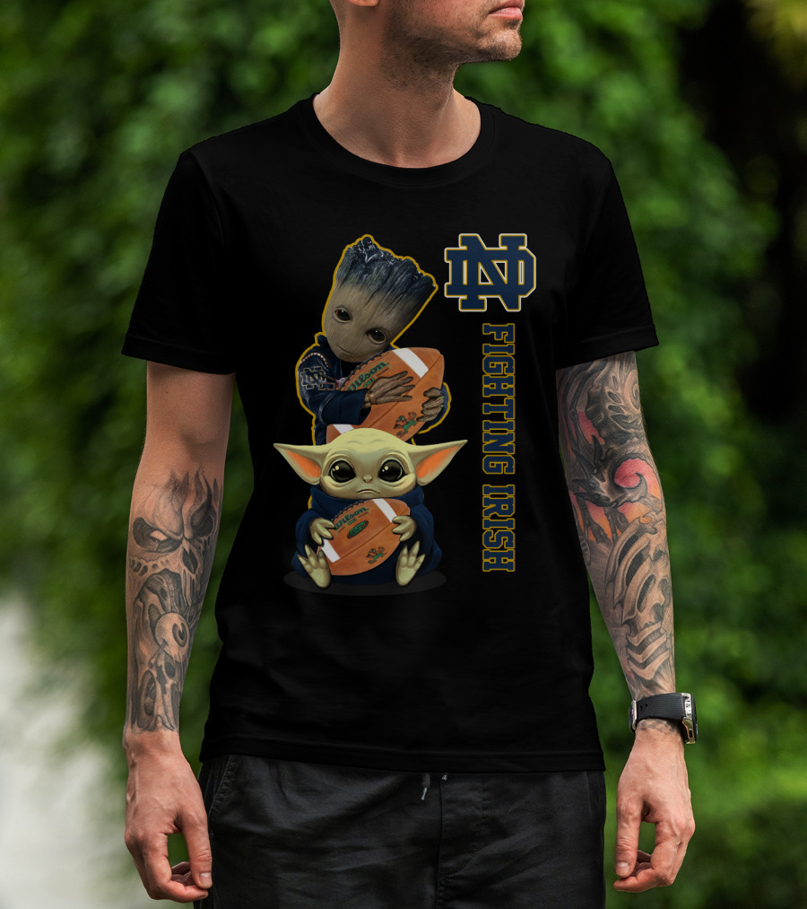 Nd Fighting Irish Groot And Baby Yoda With Football T-Shirt