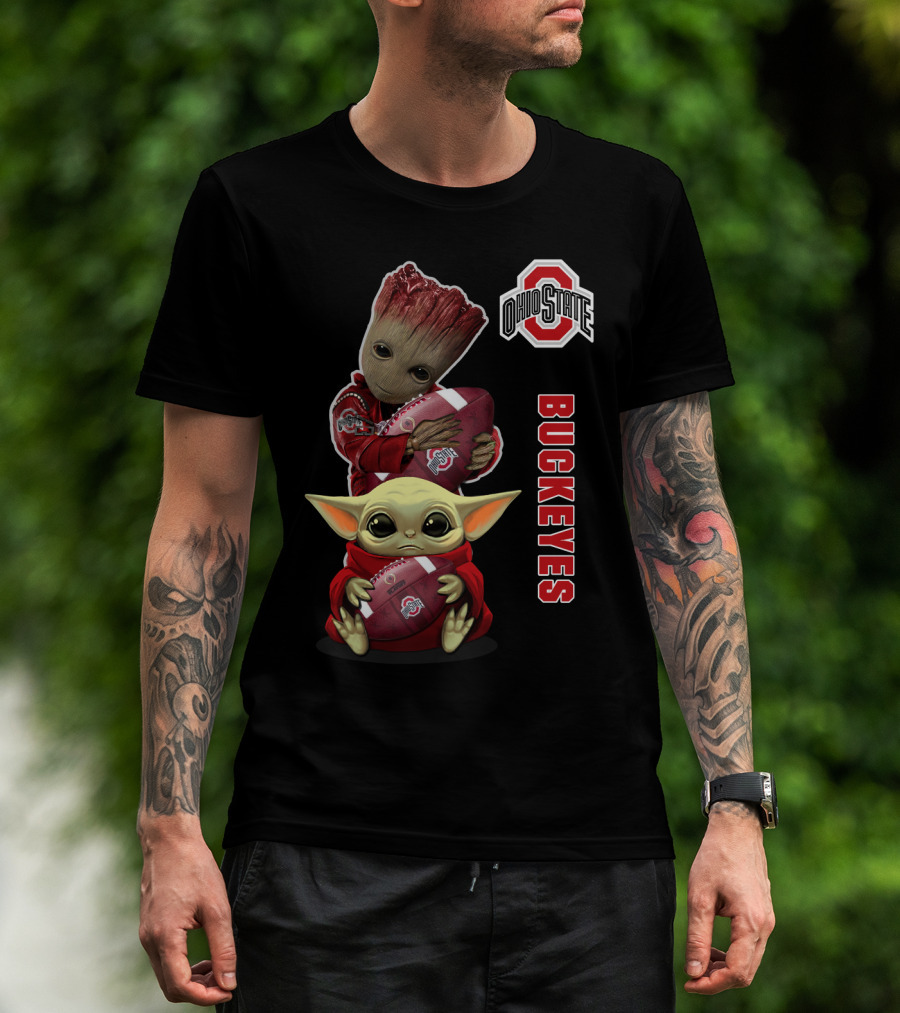 Ohio State Buckeyes Baby Groot And Baby Yoda Football T-Shirt