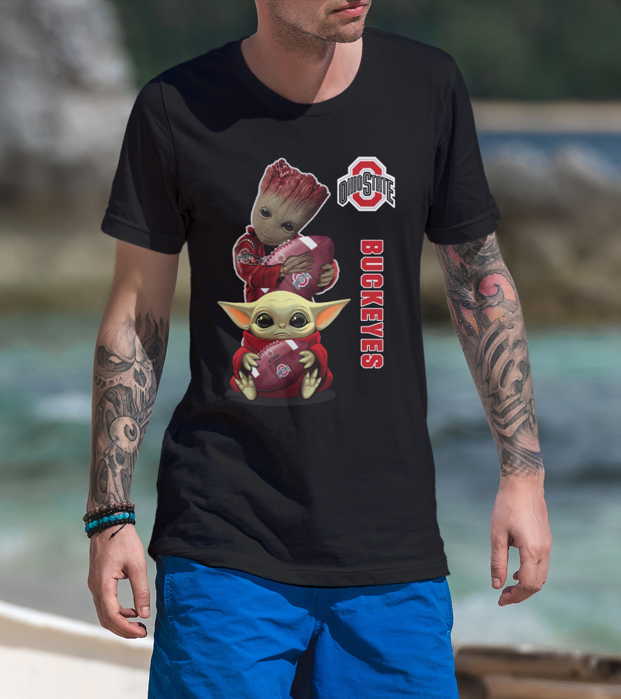 Ohio State Buckeyes Baby Groot And Baby Yoda Football T-Shirt
