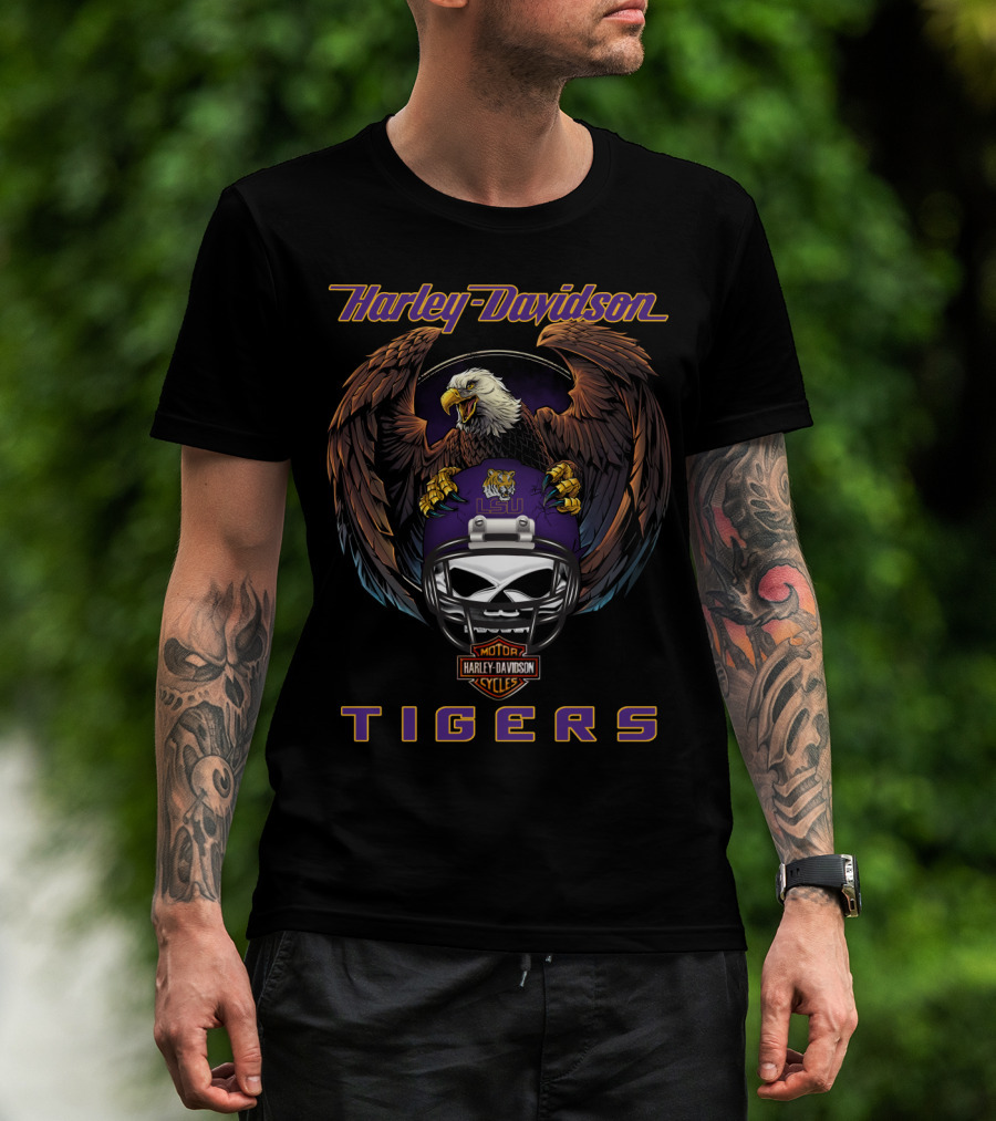 Harley Davidson Lsu Tigers Ncaa Football Eagle Helmet T-Shirt