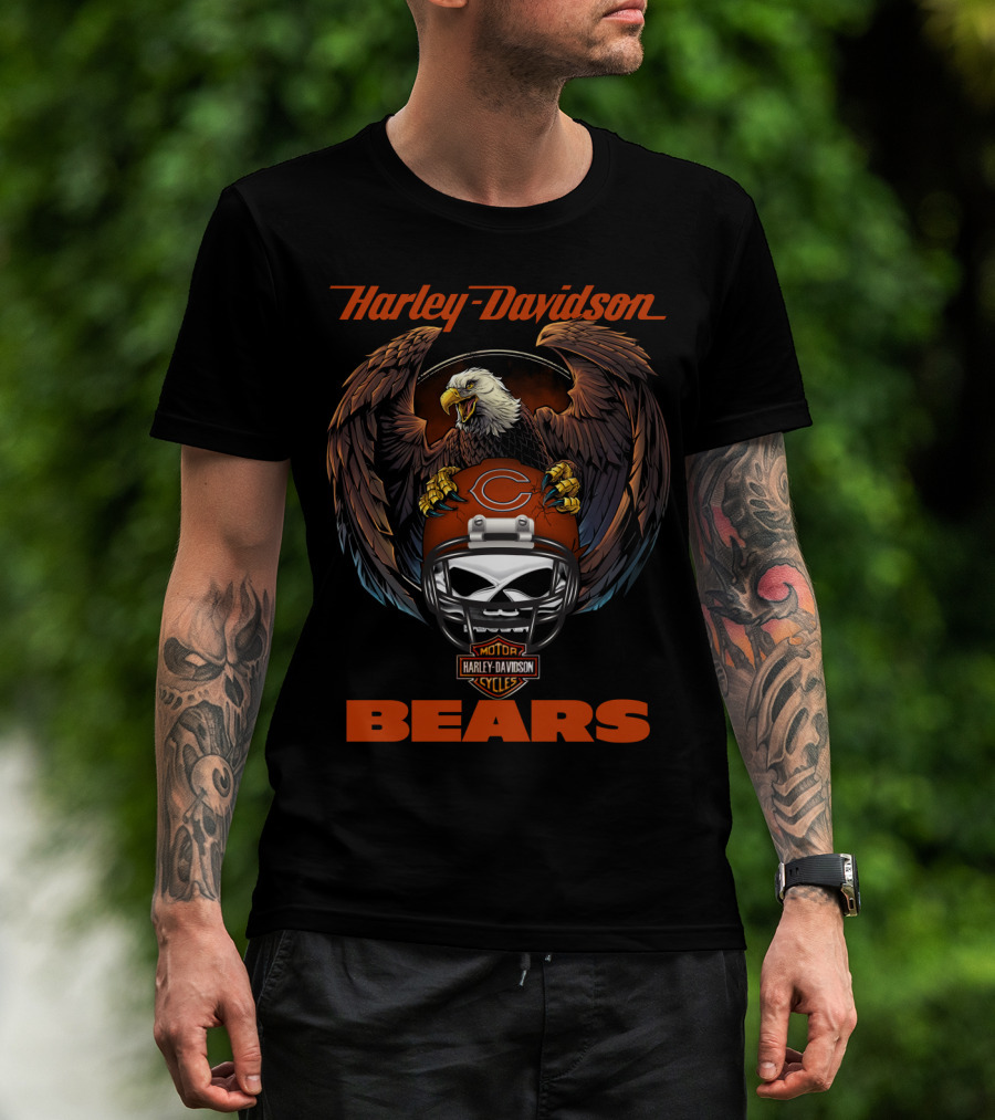 Harley Davidson Motorcycles Bears Eagle Football Helmet T-Shirt