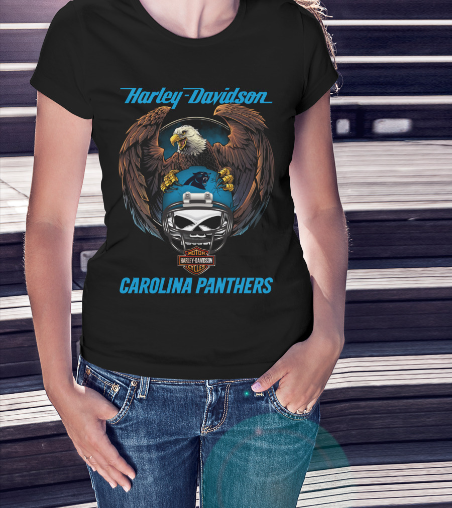 Harley Davidson Carolina Panthers Nfl Motorcycle Helmet Eagle Artwork T-Shirt