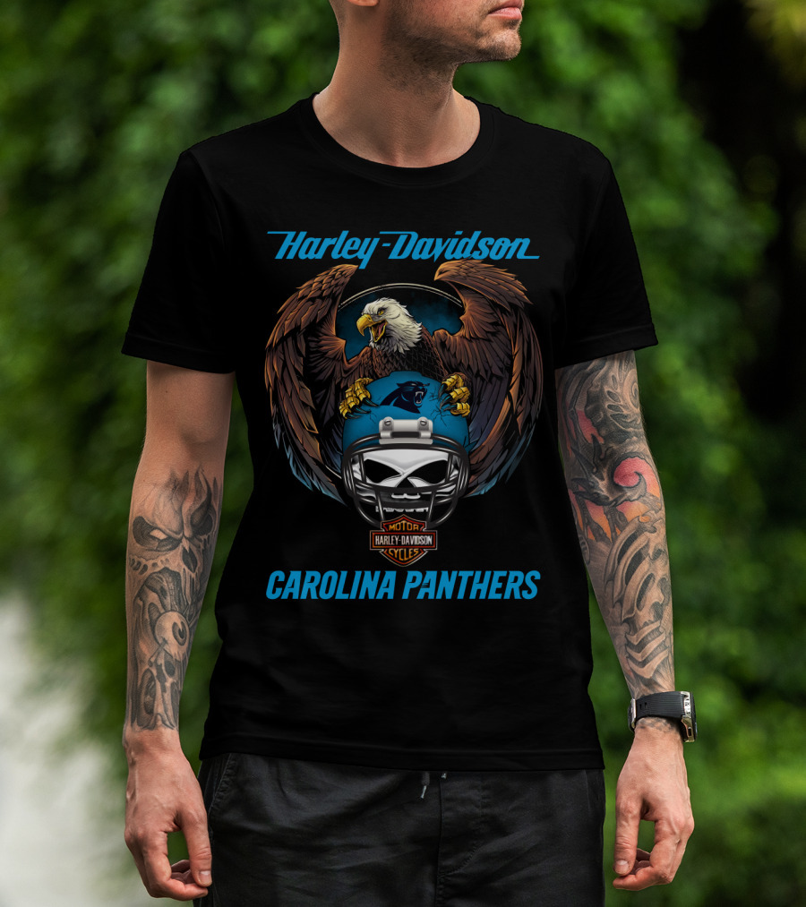 Harley Davidson Carolina Panthers Nfl Motorcycle Helmet Eagle Artwork T-Shirt