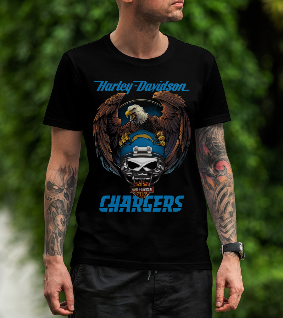 Harley Davidson Motorcycles Chargers Nfl Lac Eagle Helmet T-Shirt