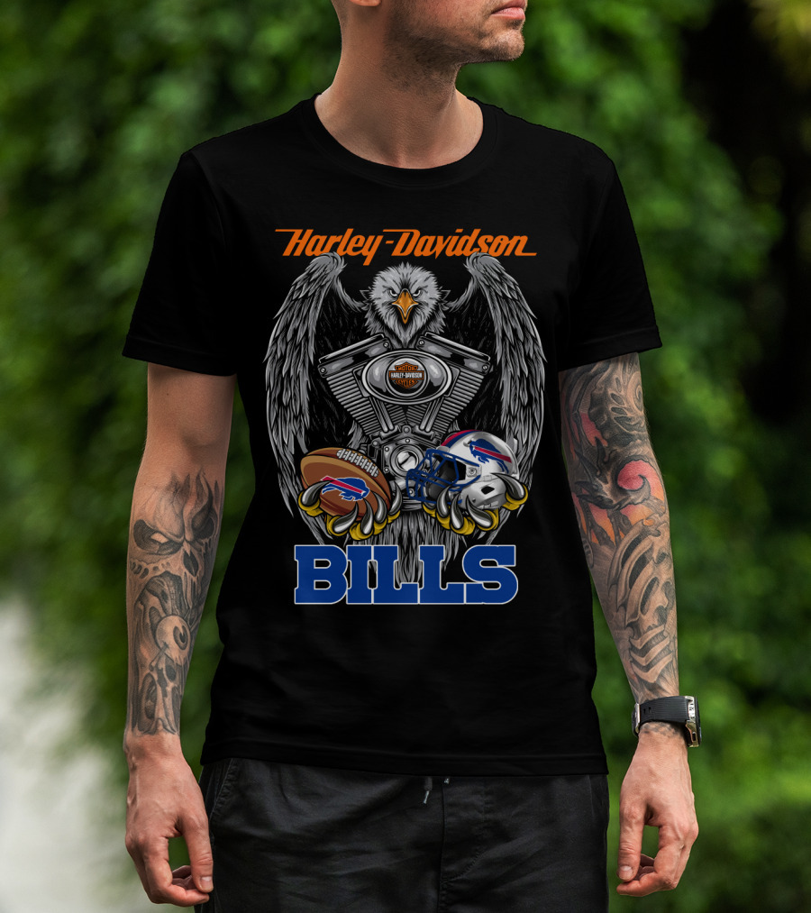 Harley Davidson Bills Nfl Football Engine Eagle T-Shirt