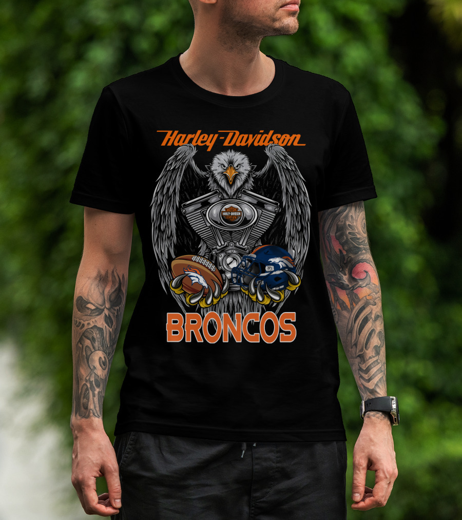 Harley Davidson Broncos Eagle Nfl Football Helmet Engine T-Shirt