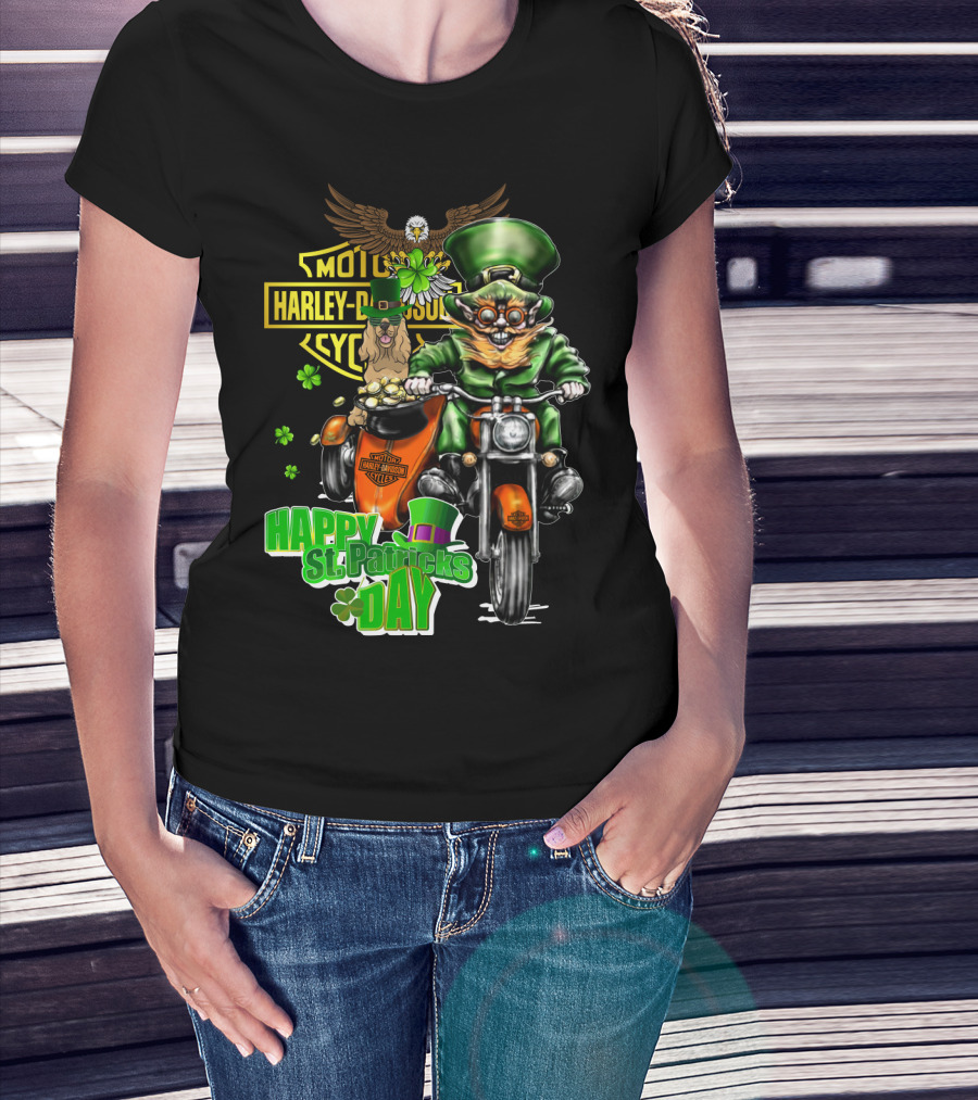 Motor Harley Davidson Cycles Happy St. Patrick's Day Cocker Spaniel T-Shirt