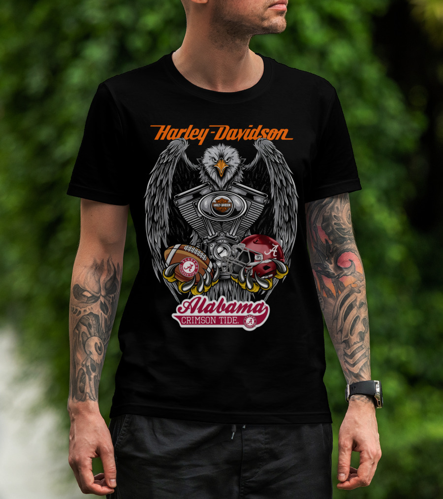 Harley Davidson Alabama Crimson Tide Ncaa Football Helmet And Eagle T-Shirt