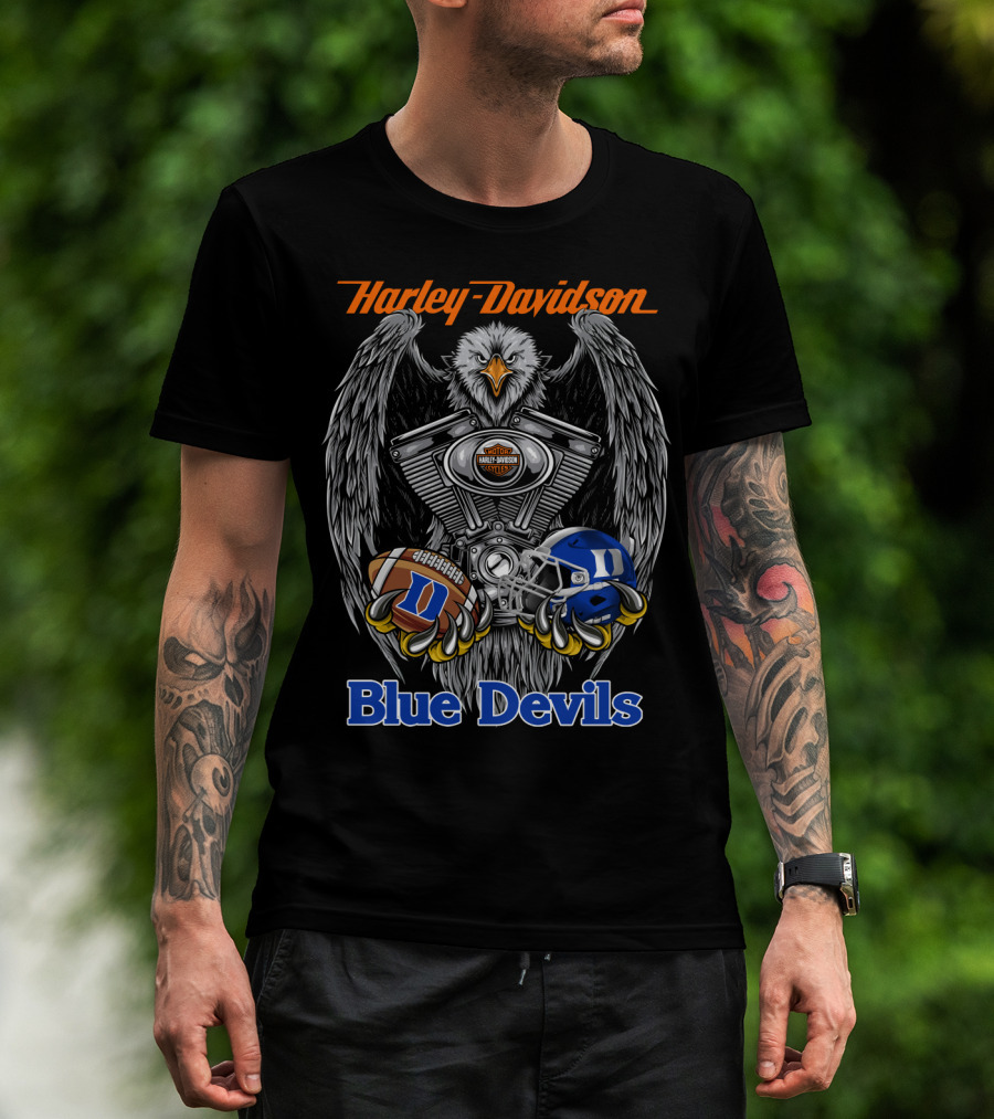 Harley Davidson Blue Devils Engine Eagle Football Helmet T-Shirt