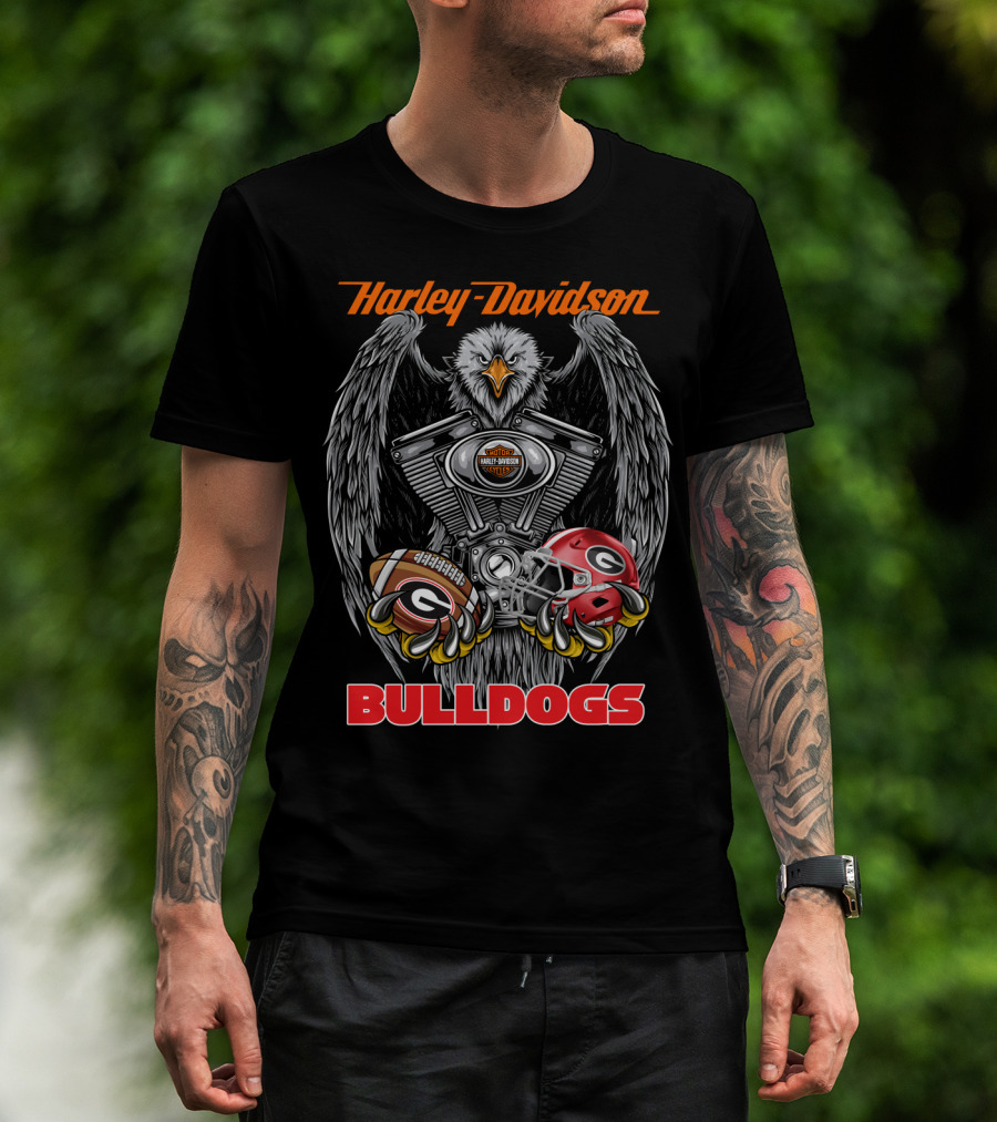 Harley Davidson Bulldogs Ncaa 46 Georgia Bulldogs Football Helmet And Engine Eagle T-Shirt