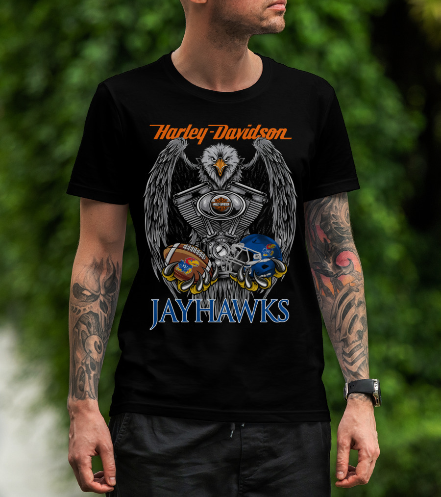 Harley Davidson Jayhawks Kansas Football Helmet And Ball T-Shirt
