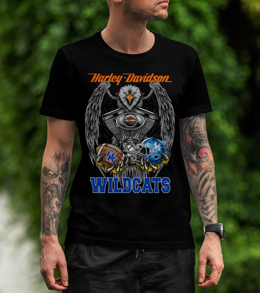 Harley Davidson Wildcats Uk Ncaa Football Helmet And Engine Eagle T-Shirt