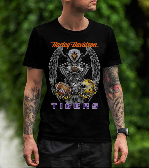 Harley Davidson Tigers Lsu Football Ncaa T-Shirt
