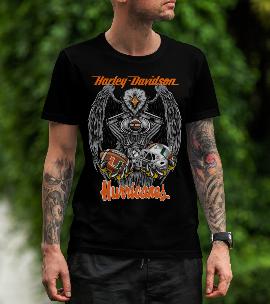 Harley Davidson Hurricanes Miami Football Helmet Engine Eagle T-Shirt
