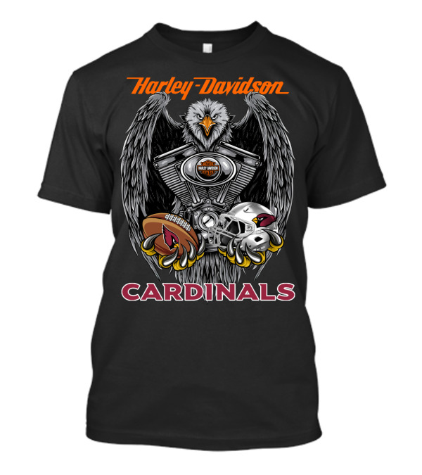 Harley Davidson Cardinals Nfl Helmet And Football Eagle V-Twin Engine T-Shirt