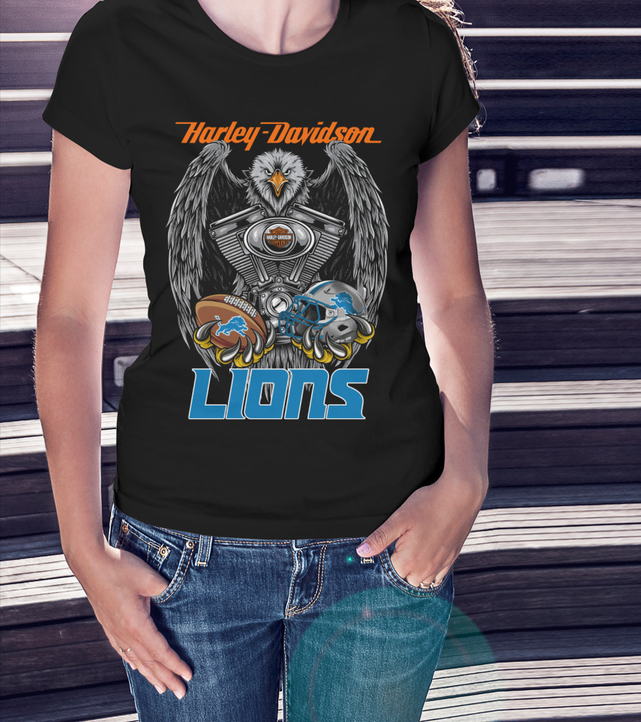 Harley Davidson Detroit Lions Eagle Football Engine T-Shirt