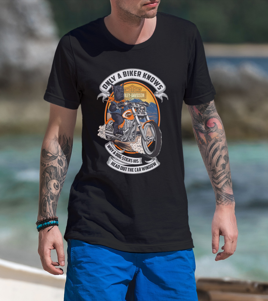 Only A Biker Knows Why A Dog Sticks His Head Out The Car Window Harley Davidson Great Dane Motorcycle T-Shirt