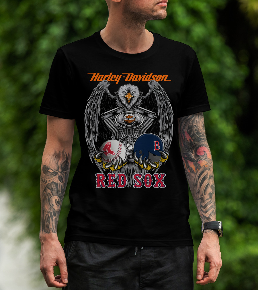Harley Davidson Red Sox Baseball Eagle Engine T-Shirt