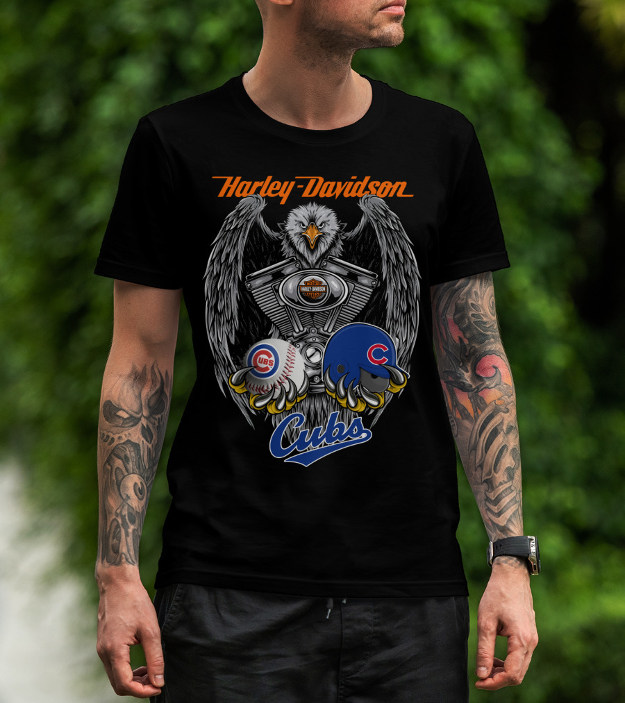 Harley Davidson Cubs Mlb Collaboration Eagle Baseball Helmet Engine T-Shirt