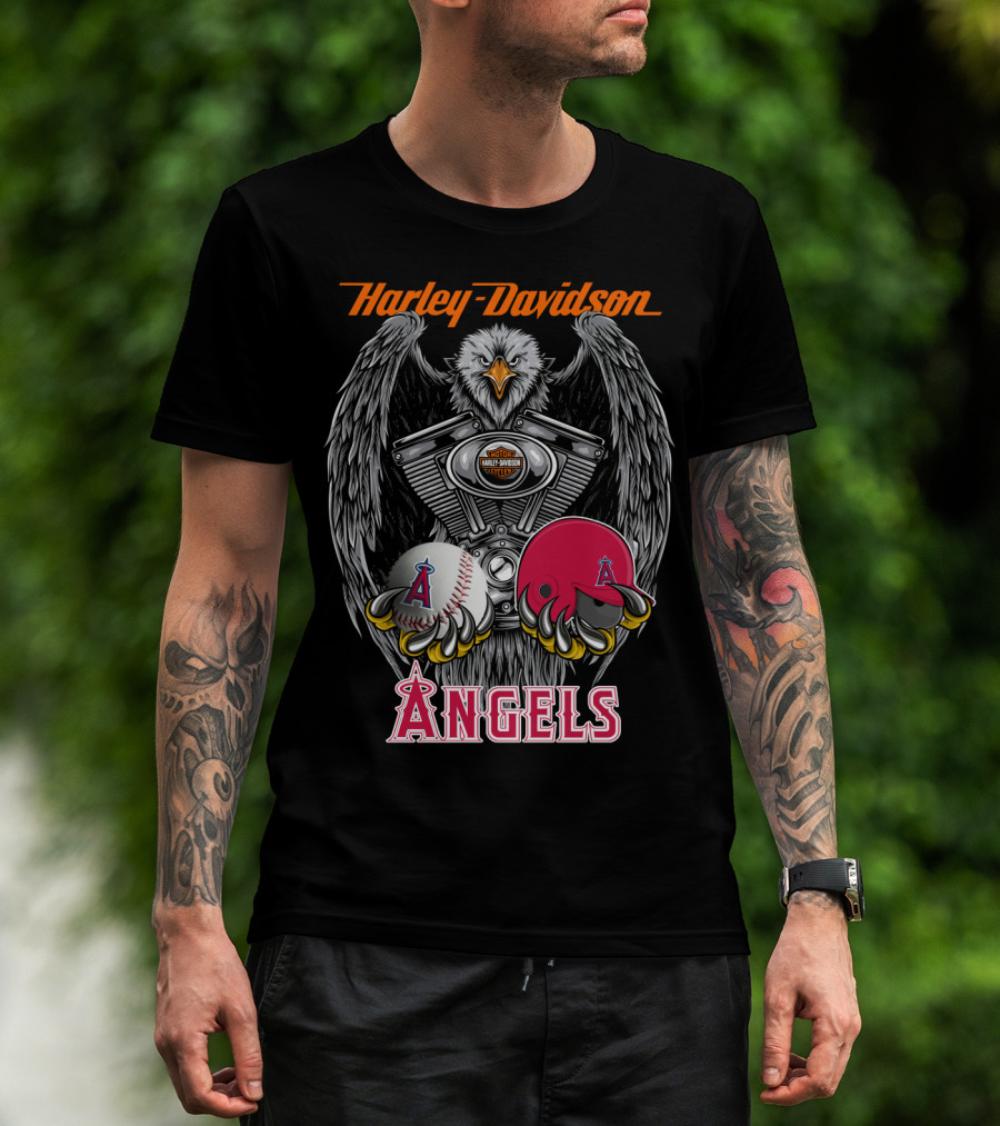 Harley Davidson Mlb Angels Eagle V-Twin Baseball Helmet T-Shirt